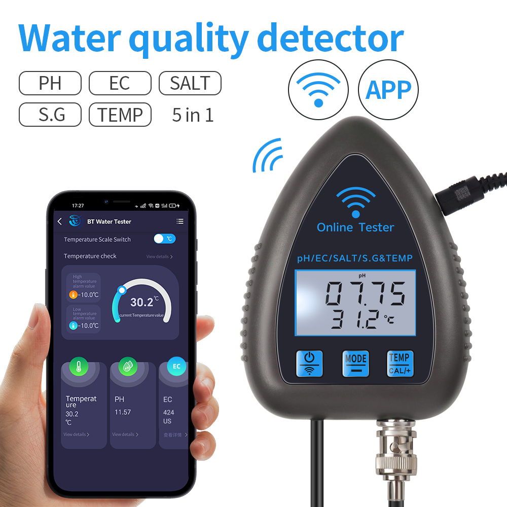 Ph Meter Digital Water Tester - Tuya wifi 5 em 1 medidor
